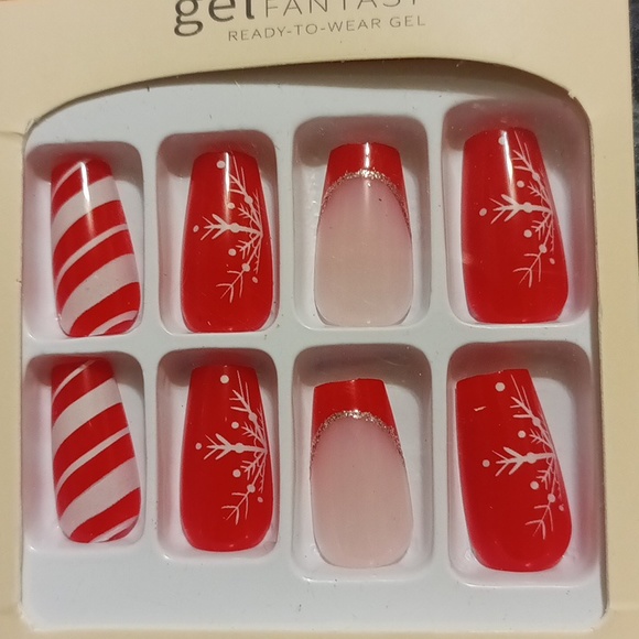 24pcs Glossy Short Ballet Fake Nails, Christmas Red Press On Nails With … - Picture 8 of 17